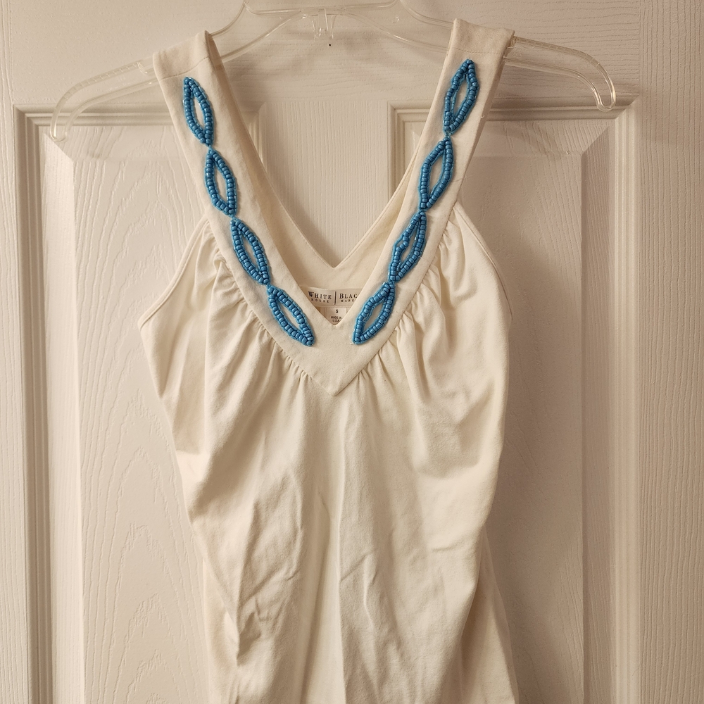 White Beaded V-Neck Blouse